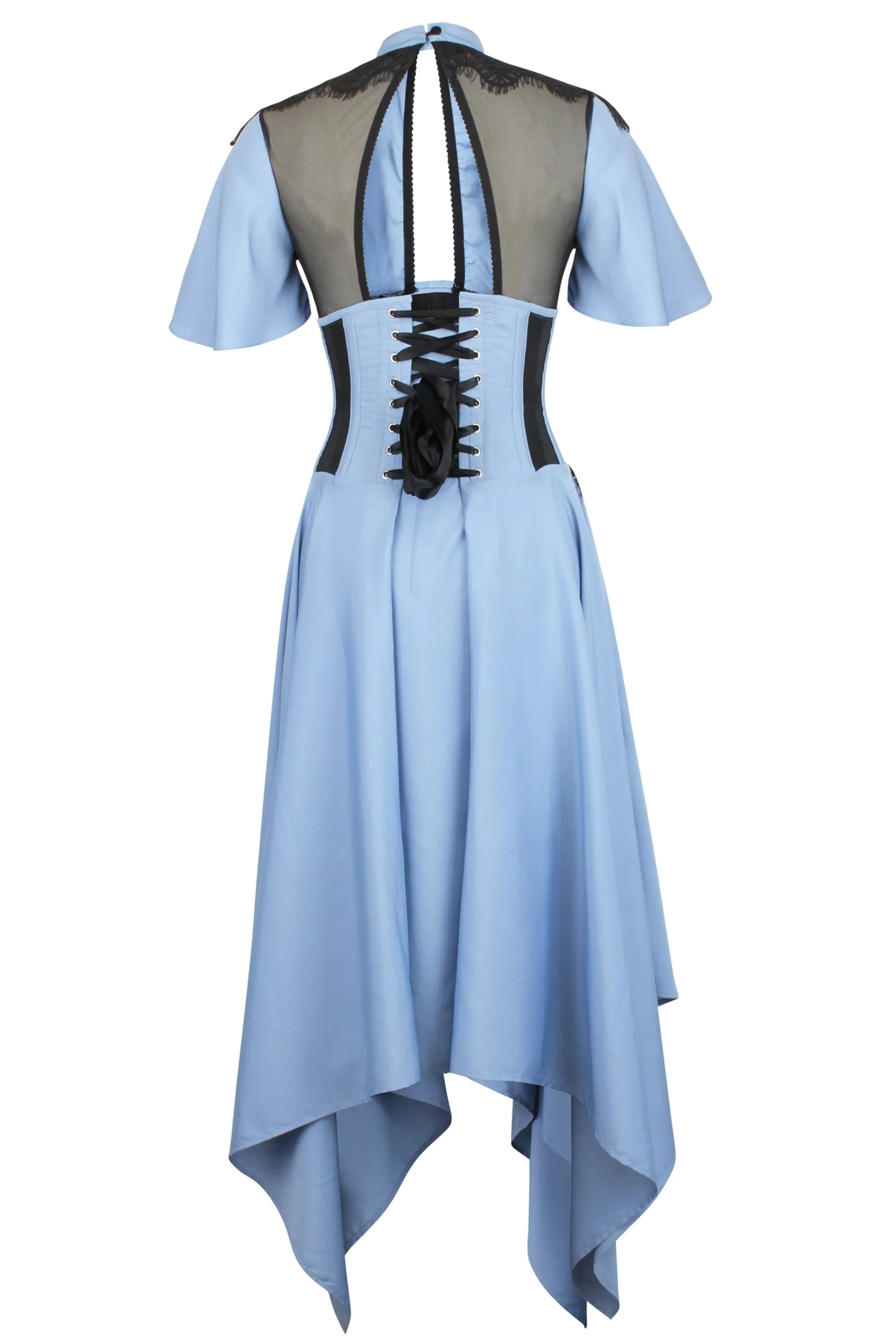 Baby Blue Corset Dress with Lace Trim