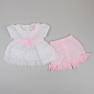 Baby Girls Set - White and Pink Dress with Shorts