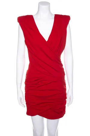 Balmain Red Fitted Sleeveless V-Neck Dress SZ 38
