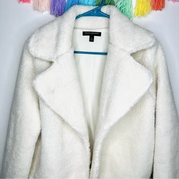 Banana Republic Faux Sherling Sherpa Open Front Outerwear Cream Jacket Small