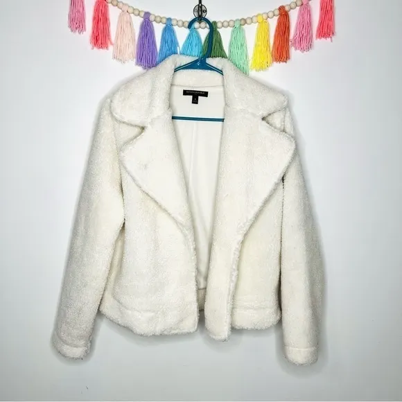 Banana Republic Faux Sherling Sherpa Open Front Outerwear Cream Jacket Small