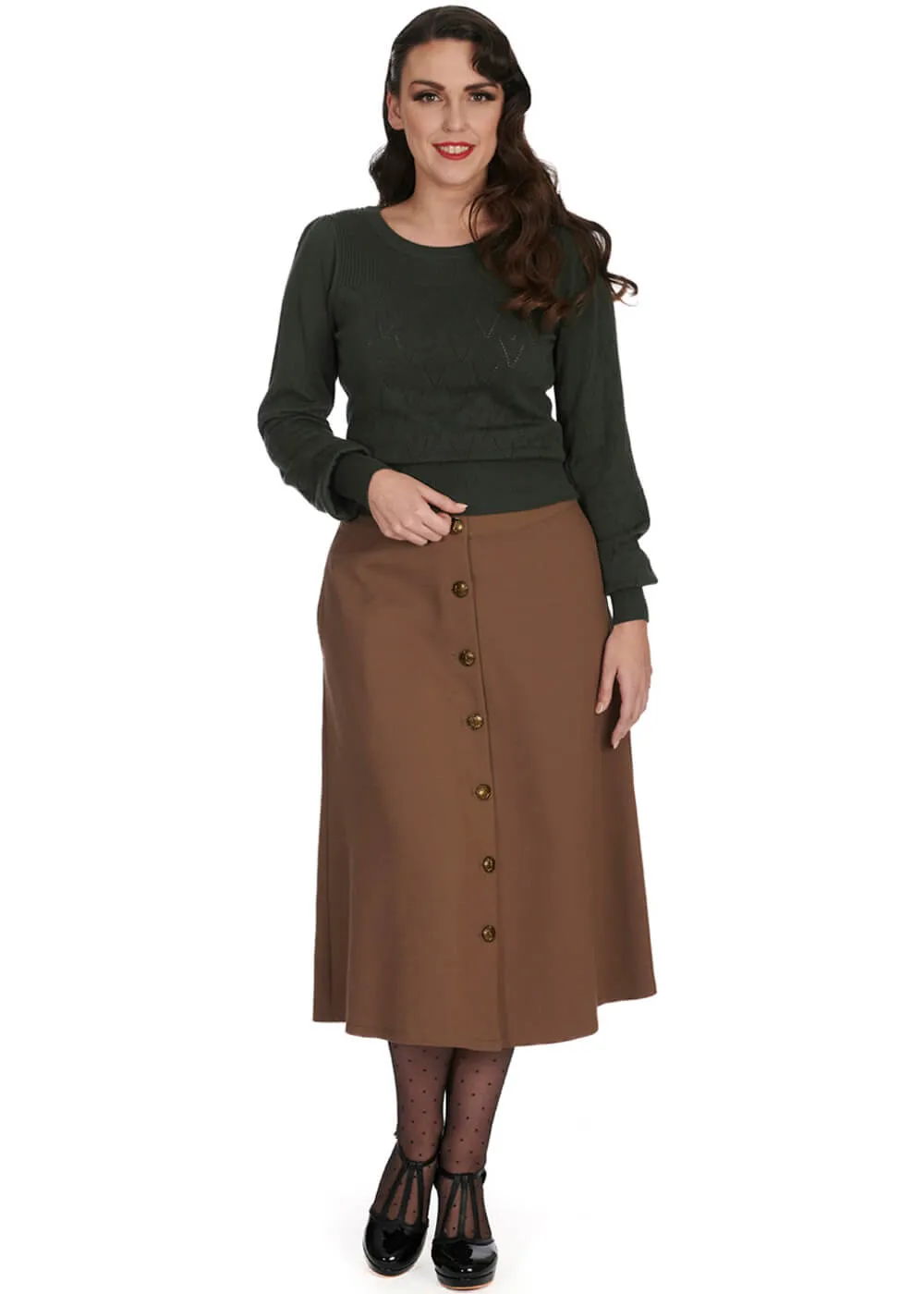 Banned Ruth Pointelle 40's Jumper Olive Green