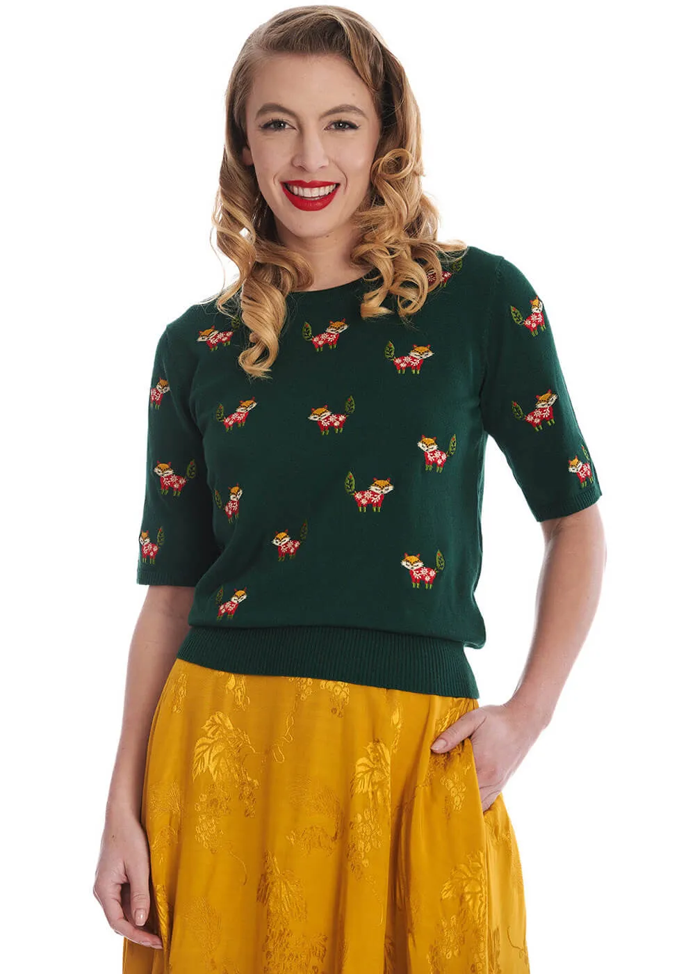 Banned Scandi Fox 40's Jumper Green