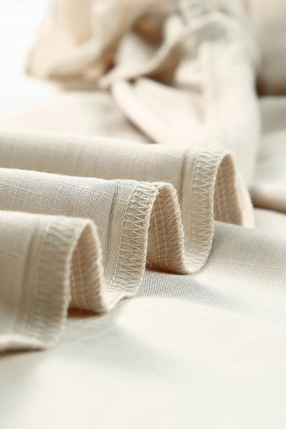 Beige Wide Leg Drawstring Smocked High Waist Pants