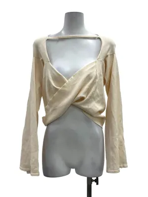 Beige Wrap Ribbed Top