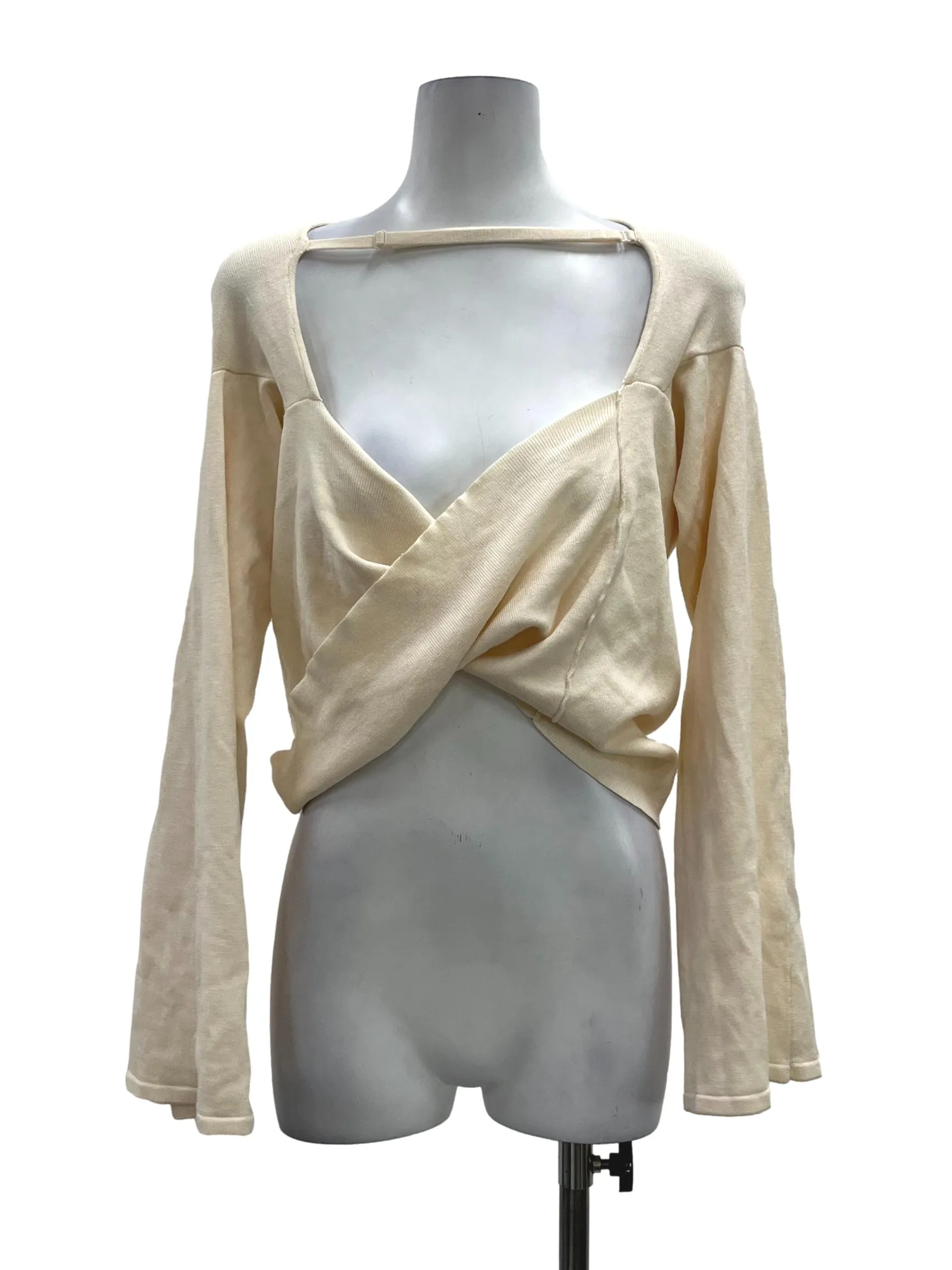 Beige Wrap Ribbed Top