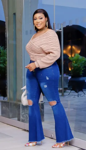 Belle Beauty- Ripped bell bottom DENIM PANTS (New)
