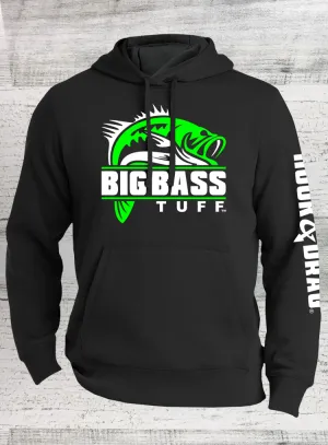 Big Bass Tuff - Bass Fishing Hoodie - Cotton Blend - Black Pullover Hooded Sweatshirt
