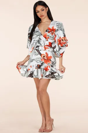 BIG FLOWER RUFFLE MINI DRESS