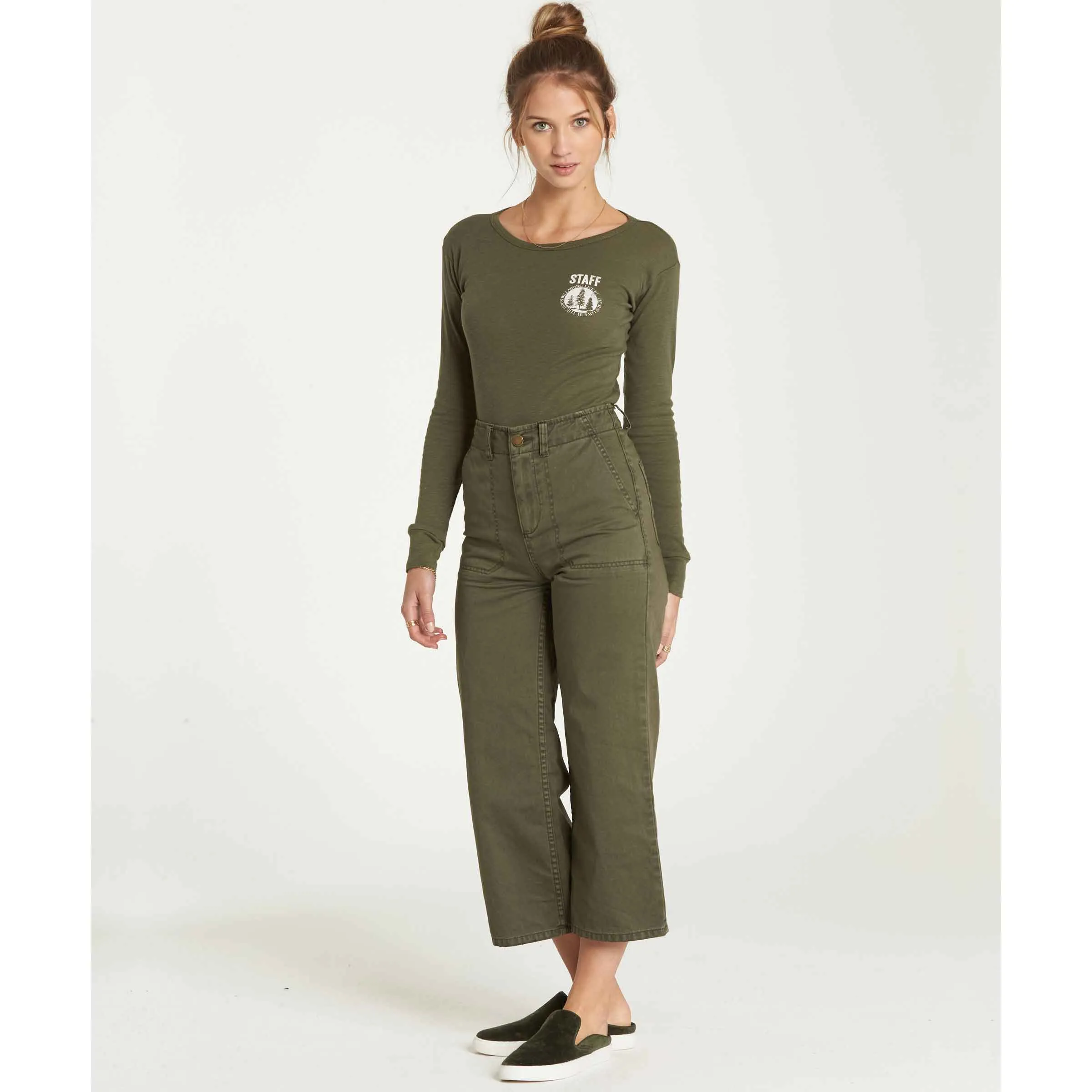 Billabong Women's Lowtide Wide Leg Denim Pant | Olive