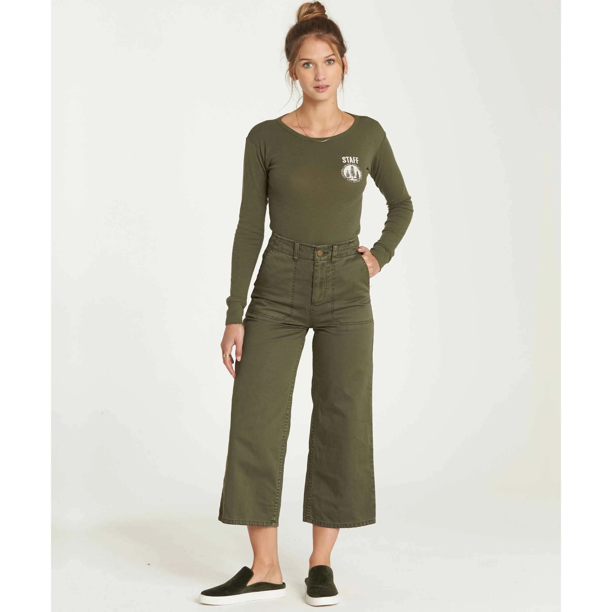 Billabong Women's Lowtide Wide Leg Denim Pant | Olive