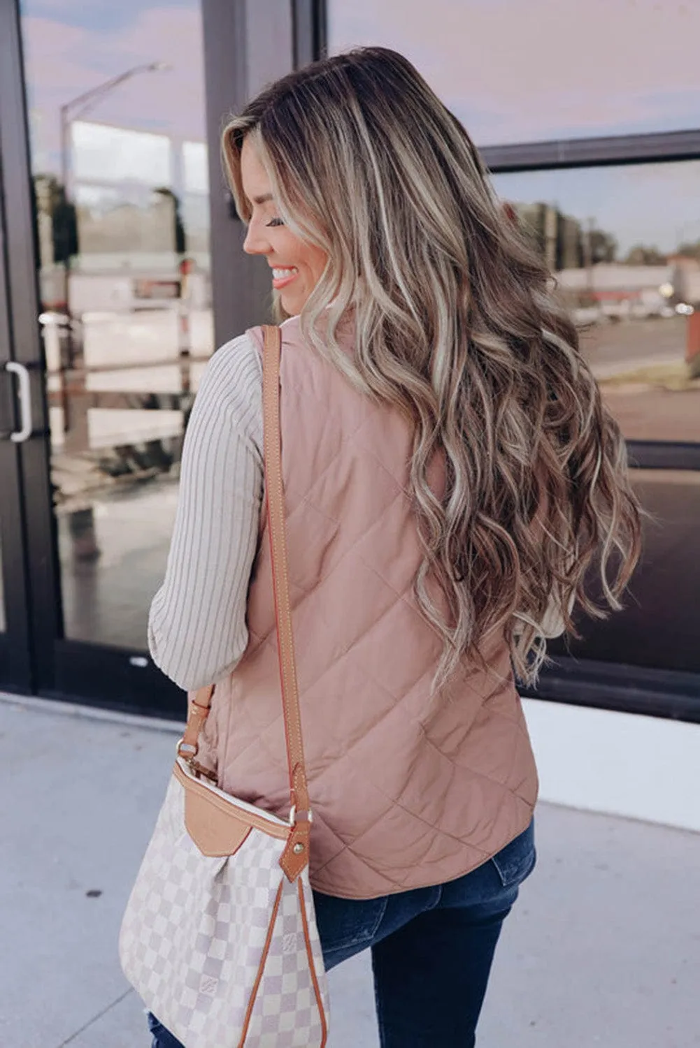 Black and Gray Fleece Lined Quilted Zip up Women's Vest Coat