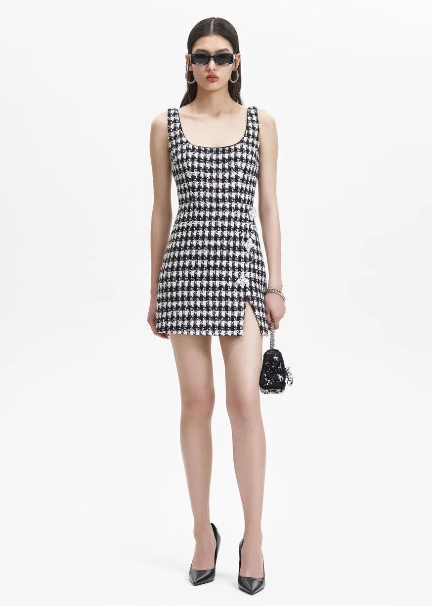 Black Check Boucle Mini Dress (Black)