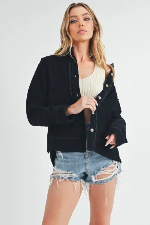 Black Exposed Seam Button Up Corduroy Jacket