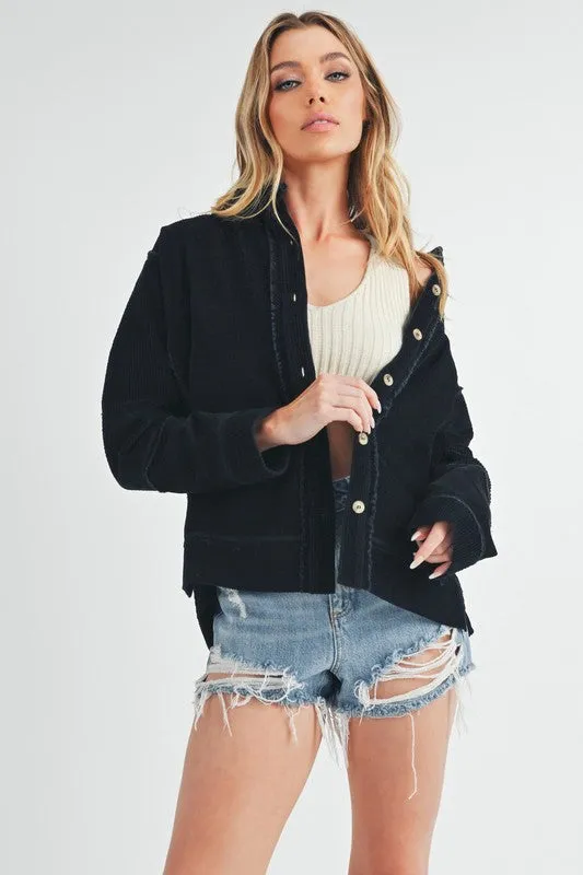 Black Exposed Seam Button Up Corduroy Jacket