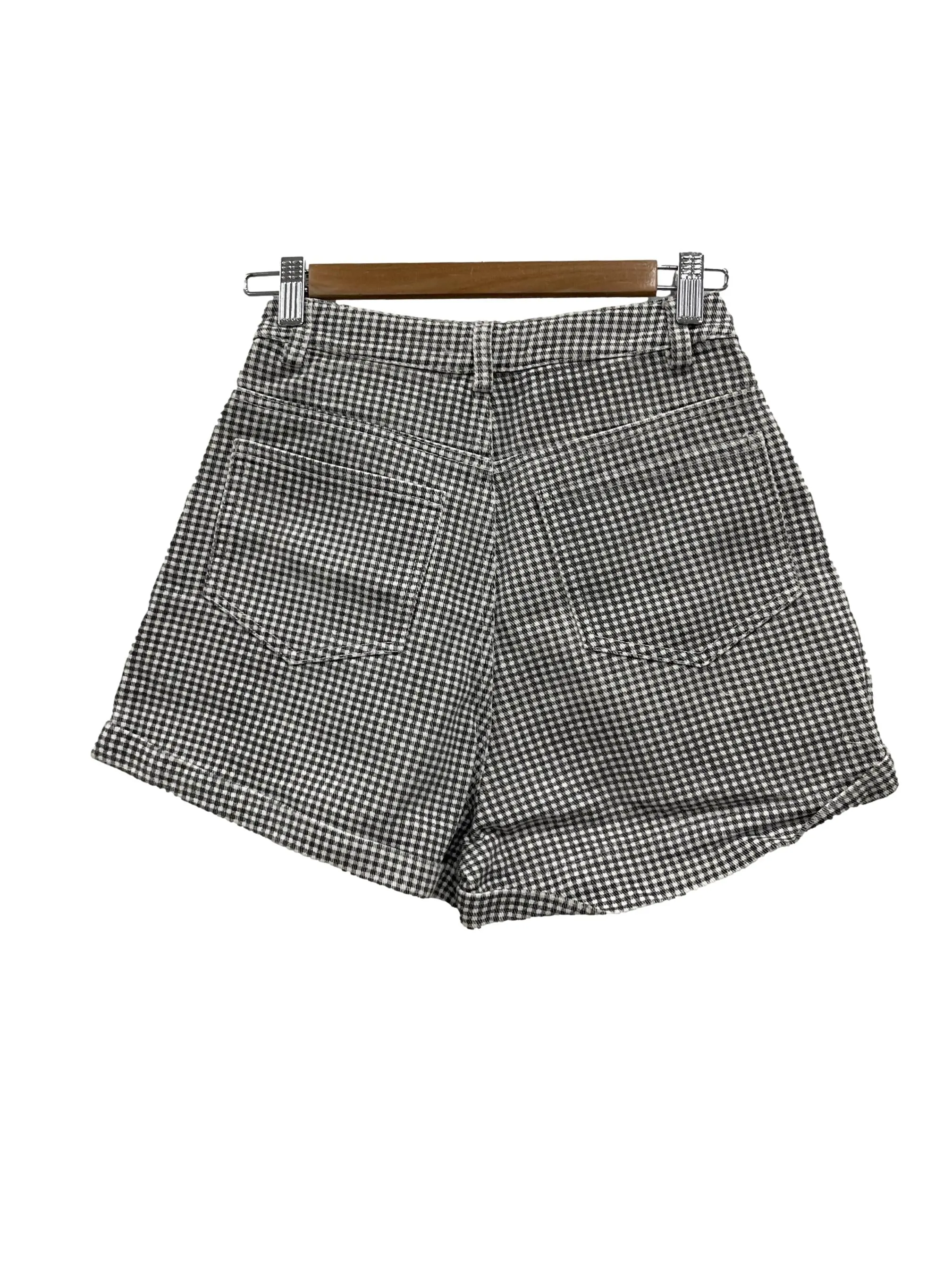 Black Gingham High Waist Denim Shorts