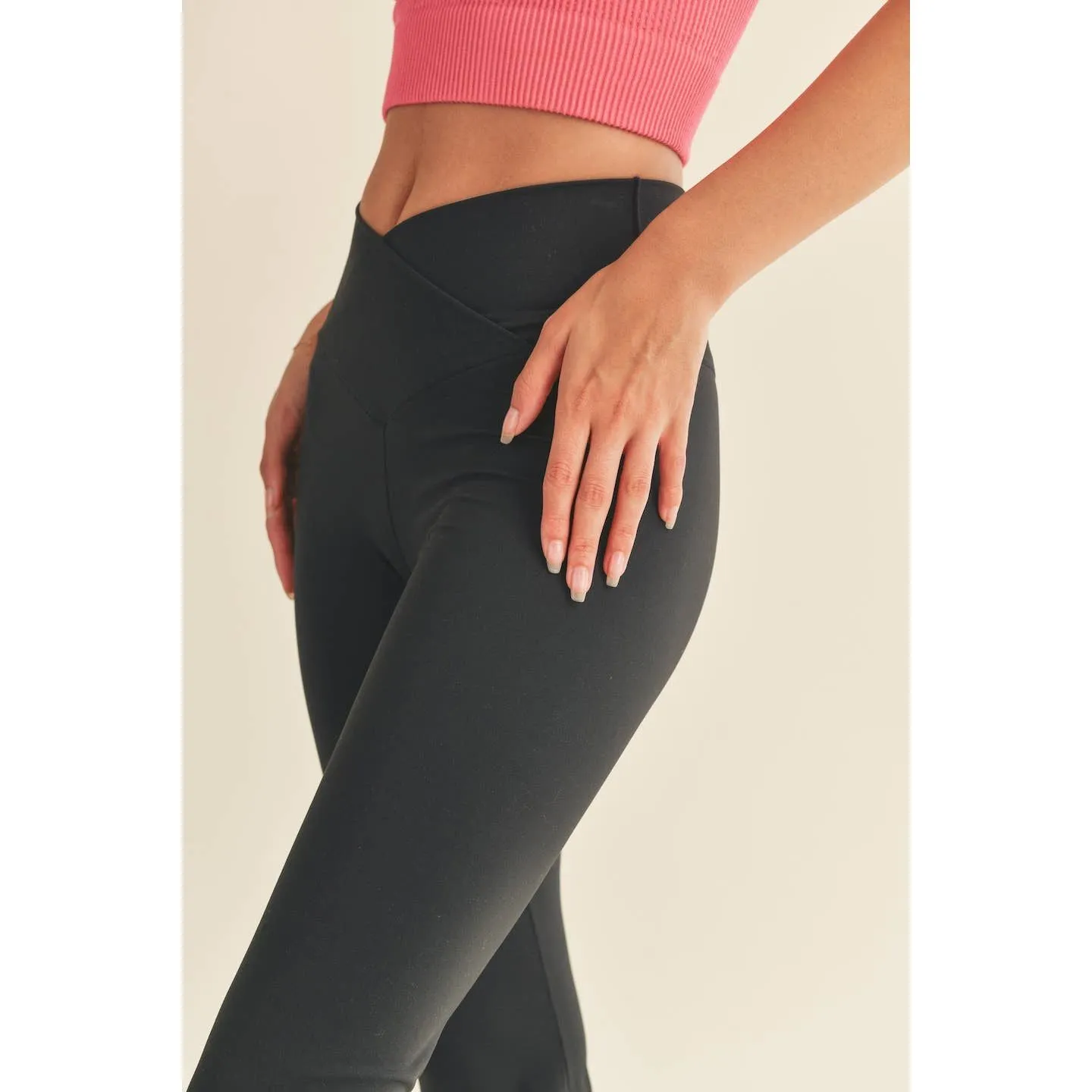 Black High Waist Crossover Flare Legging