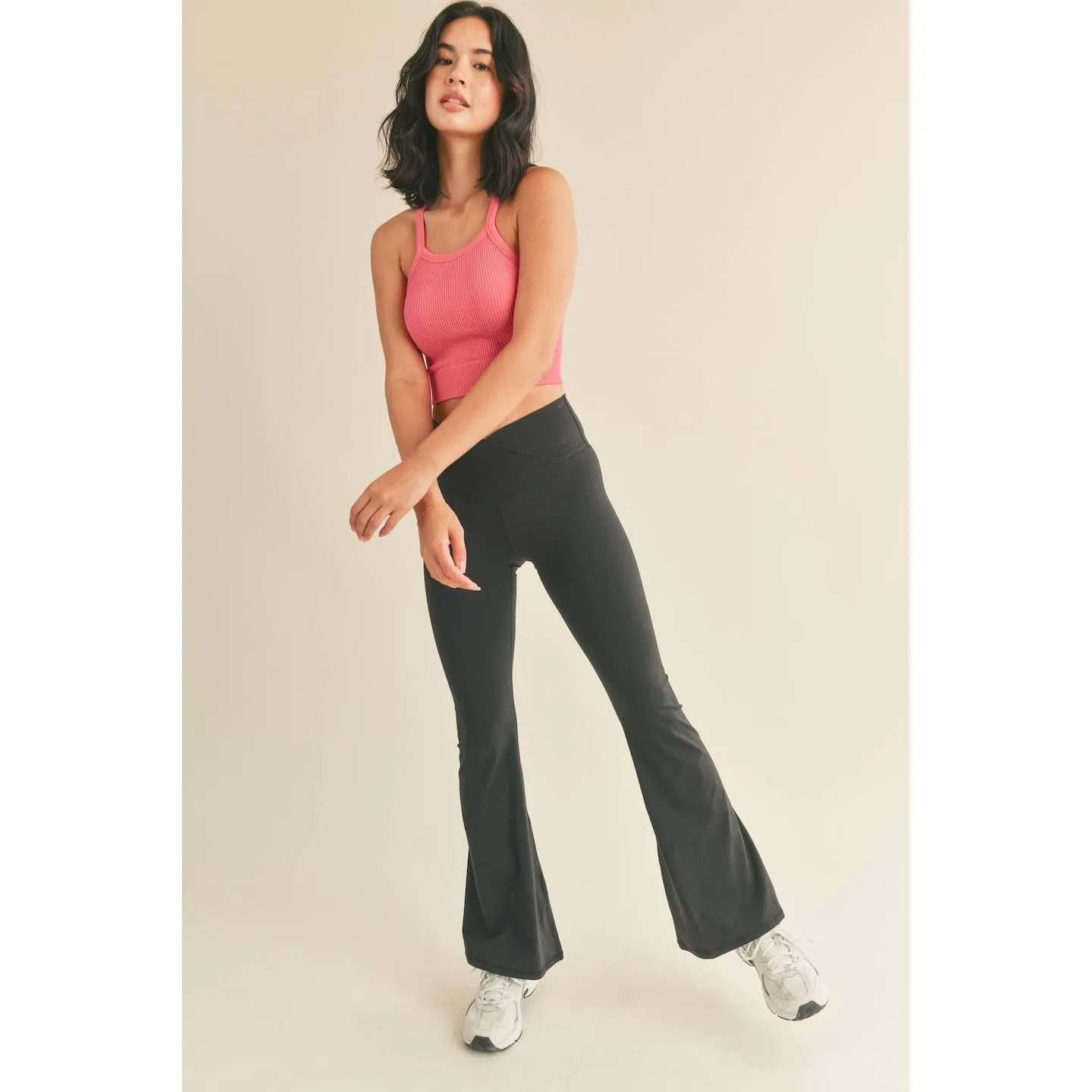 Black High Waist Crossover Flare Legging