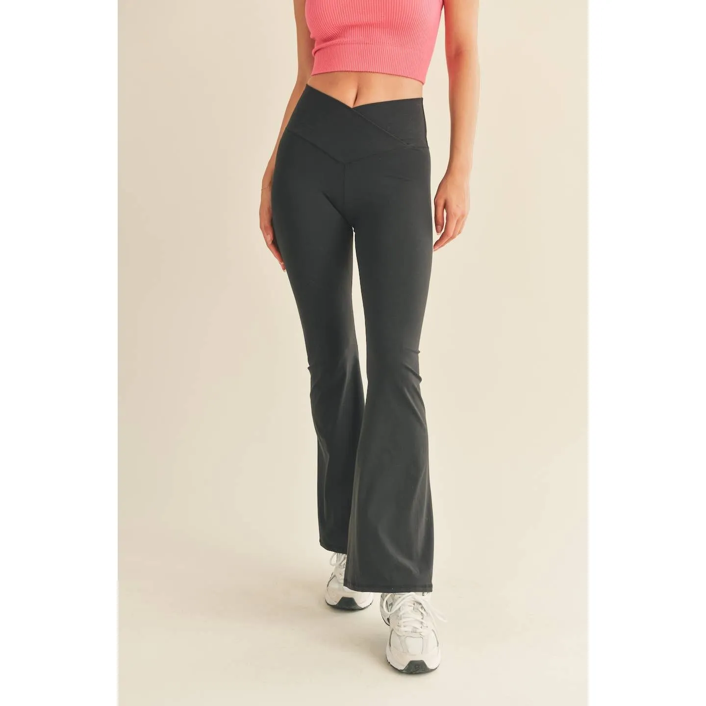 Black High Waist Crossover Flare Legging