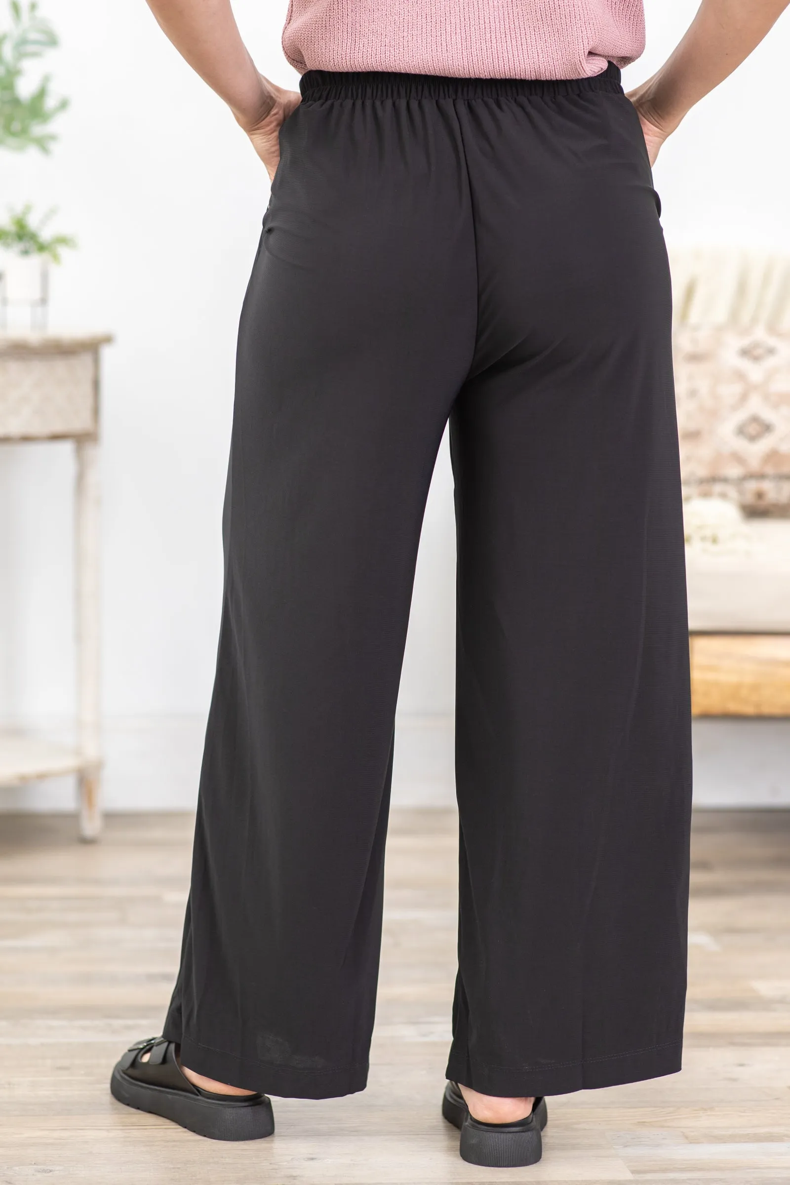 Black High Waisted Solid Knit Pant
