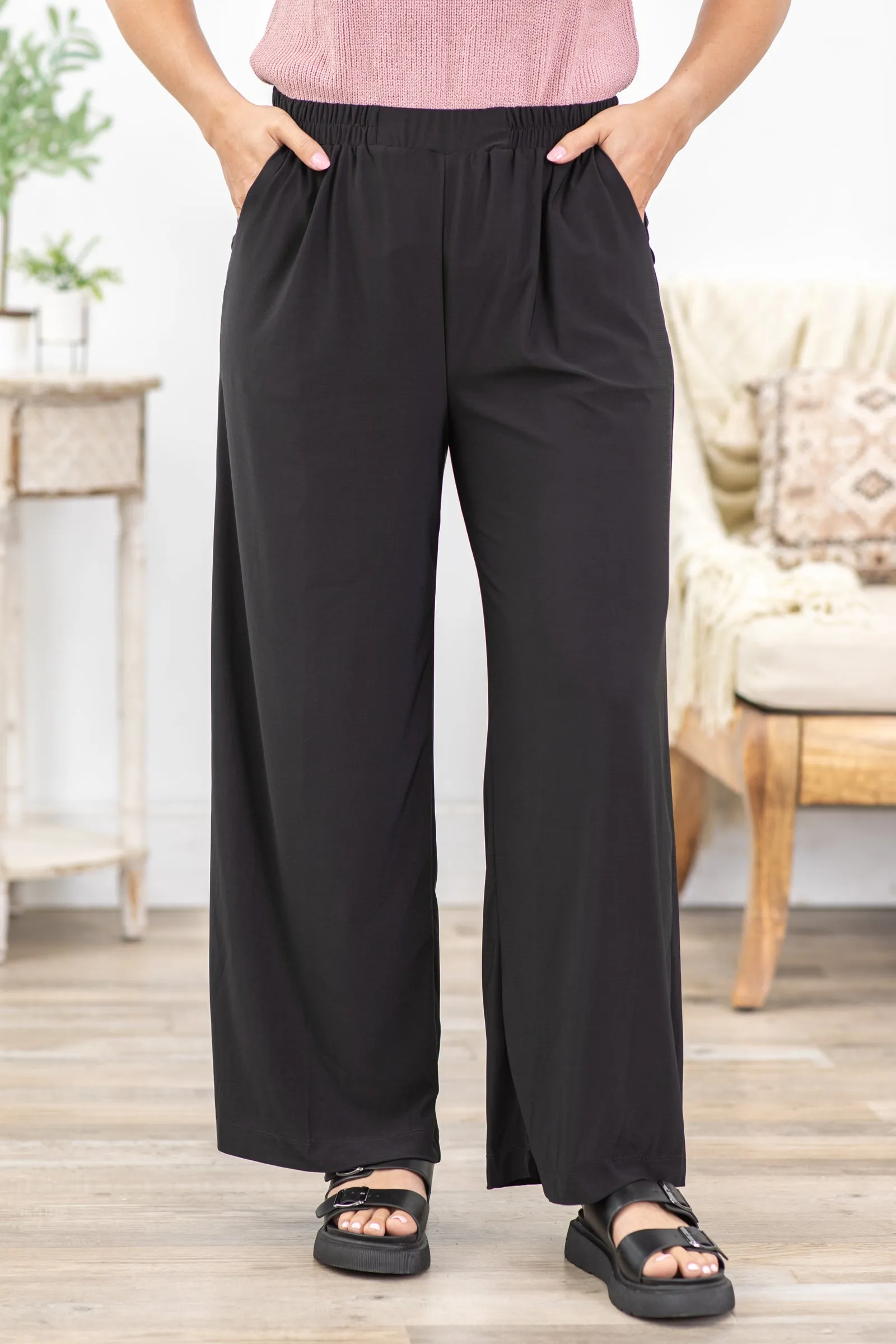 Black High Waisted Solid Knit Pant