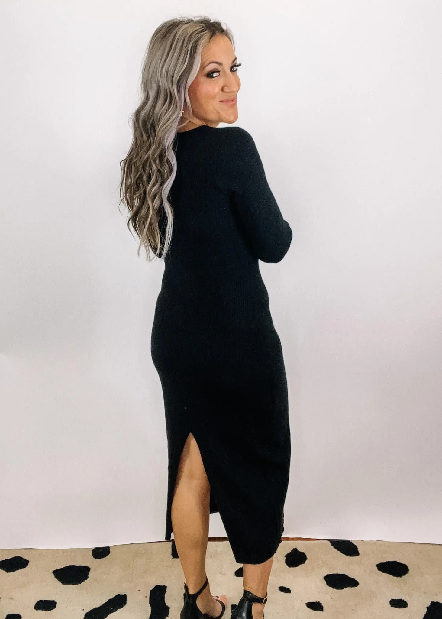 Black Midi Dress With Silver Bow