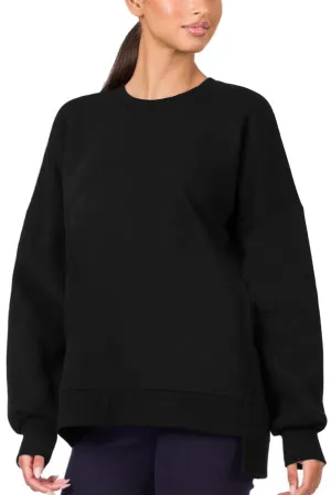 Black Plain Drop Shoulder High Low Sweatshirt