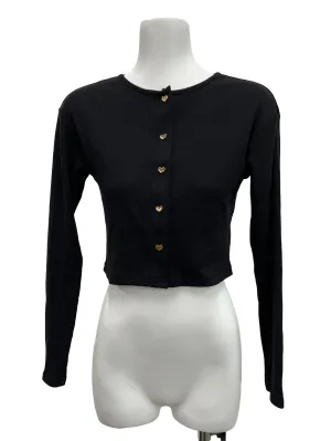 Black Ribbed Heartshape Button Top