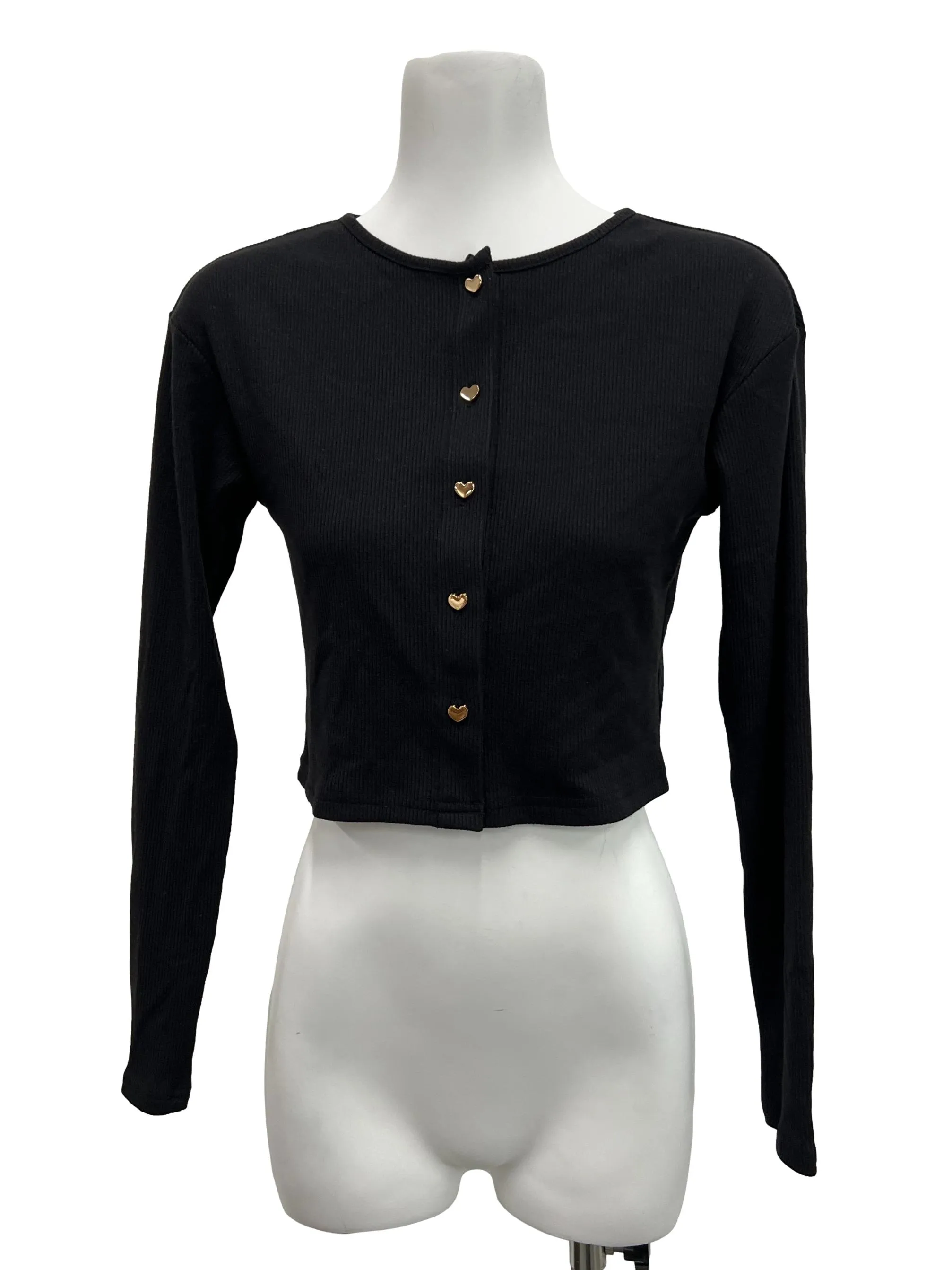 Black Ribbed Heartshape Button Top
