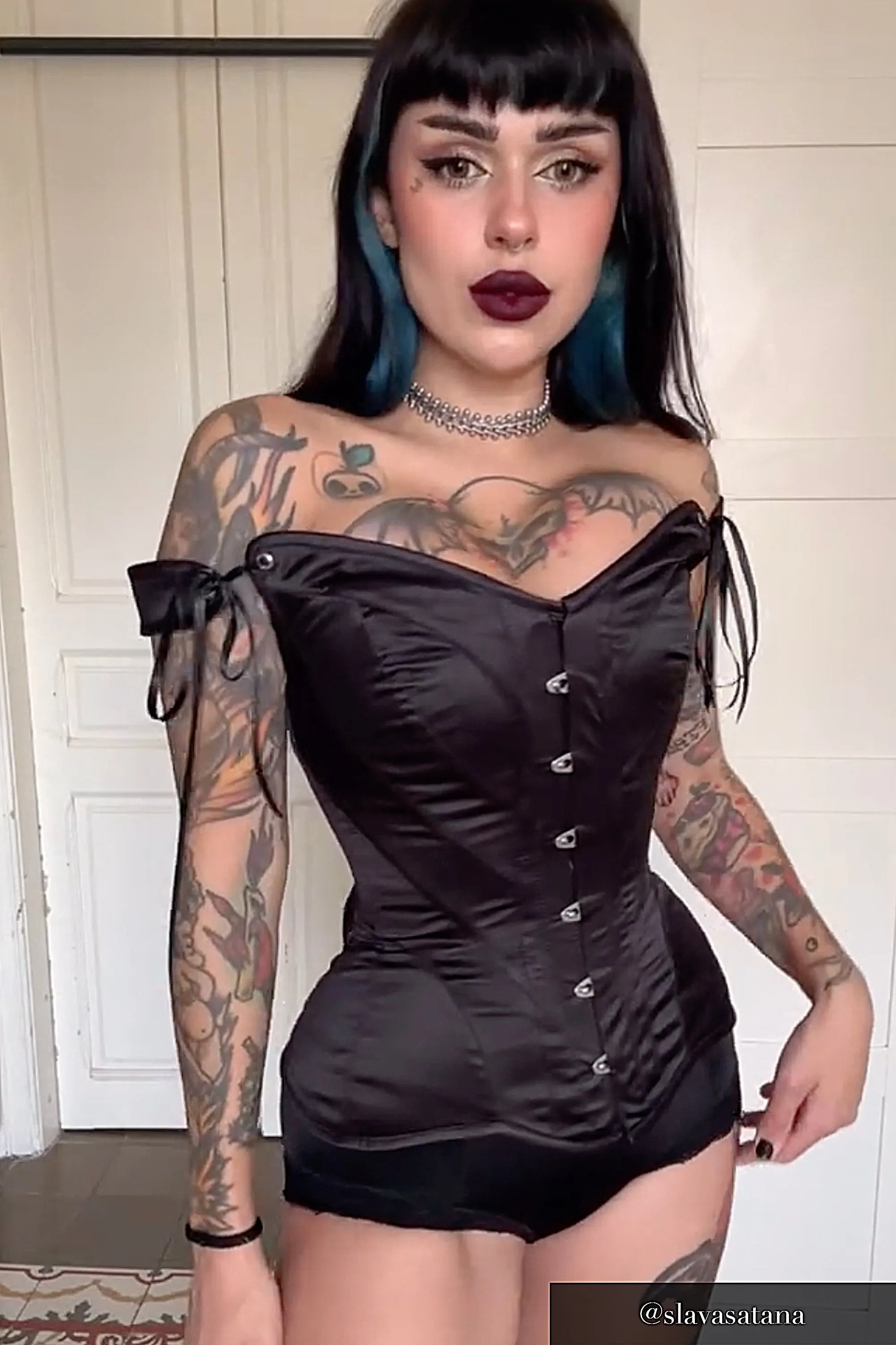 Black Satin Sleeved Corset