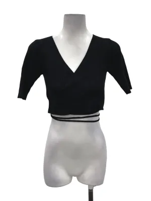 Black V-Neck Ribbed Tie Top