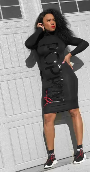 Black Vs Black High Neck Fitted Dress