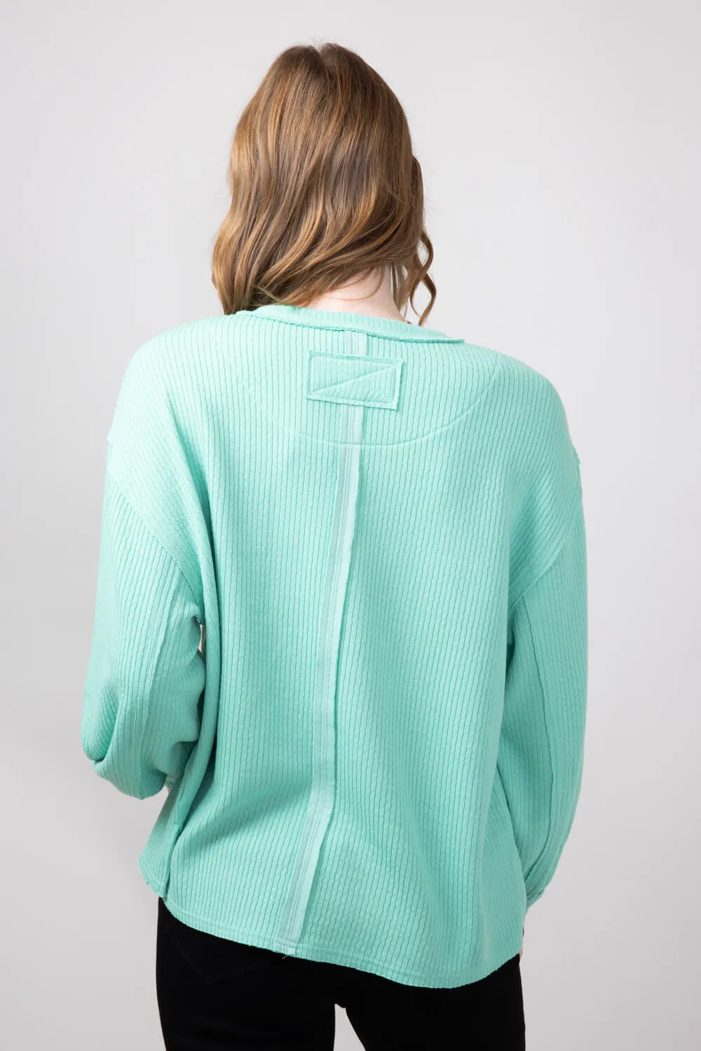Blu Pepper Crewneck Ribbed Knit Shirt for Women in Mint | B2FT1043-MINT