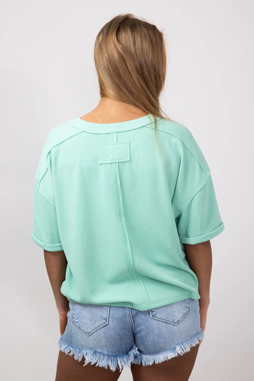 Blu Pepper Crewneck Ribbed Knit Shirt for Women in Mint | B4ST1053-MINT