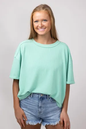 Blu Pepper Crewneck Ribbed Knit Shirt for Women in Mint | B4ST1053-MINT