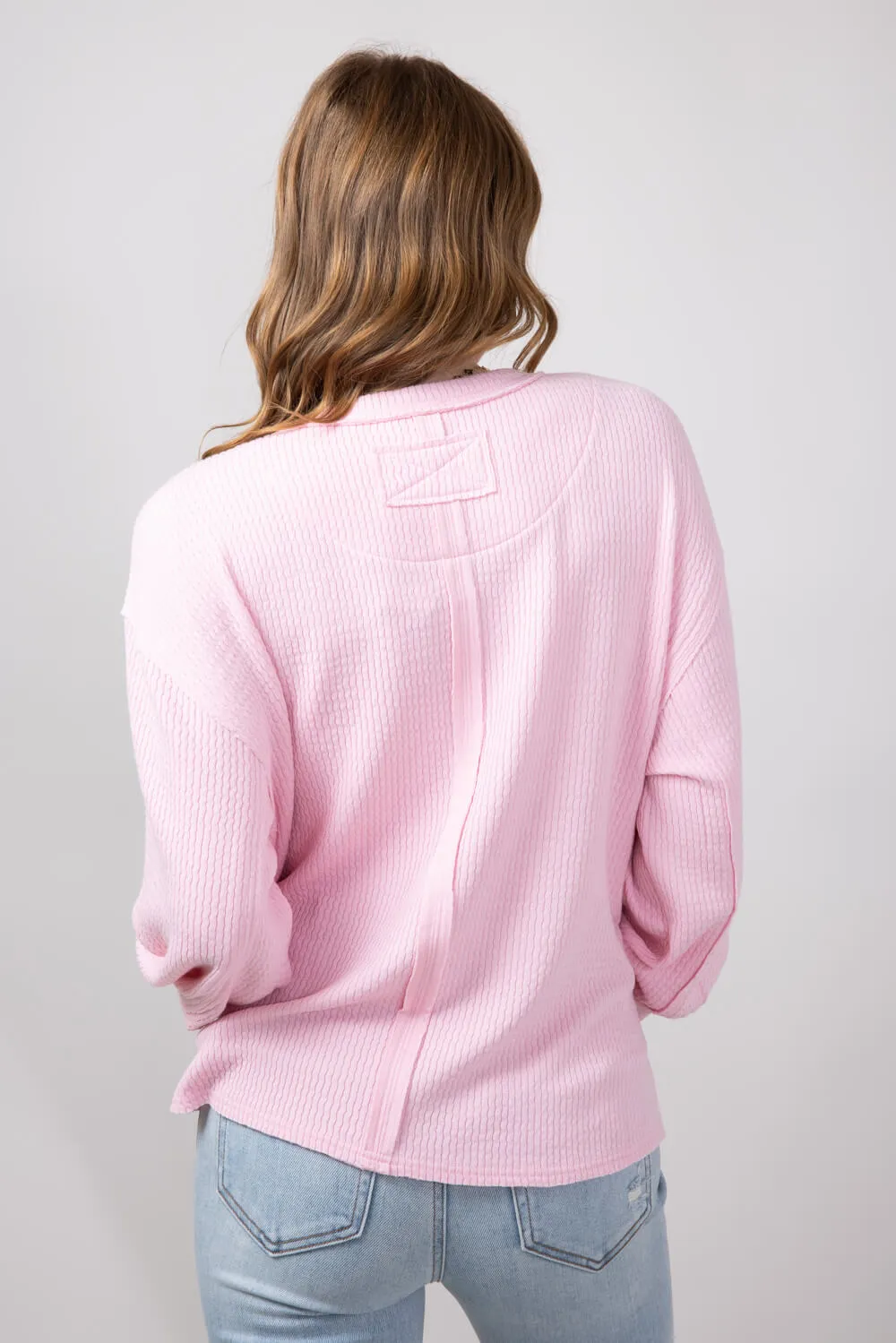Blu Pepper Crewneck Ribbed Knit Shirt for Women in Rose | B2FT1043-ROSE