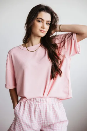Blu Pepper Crewneck Ribbed Knit Shirt for Women in Rose | B4ST1053-ROSE