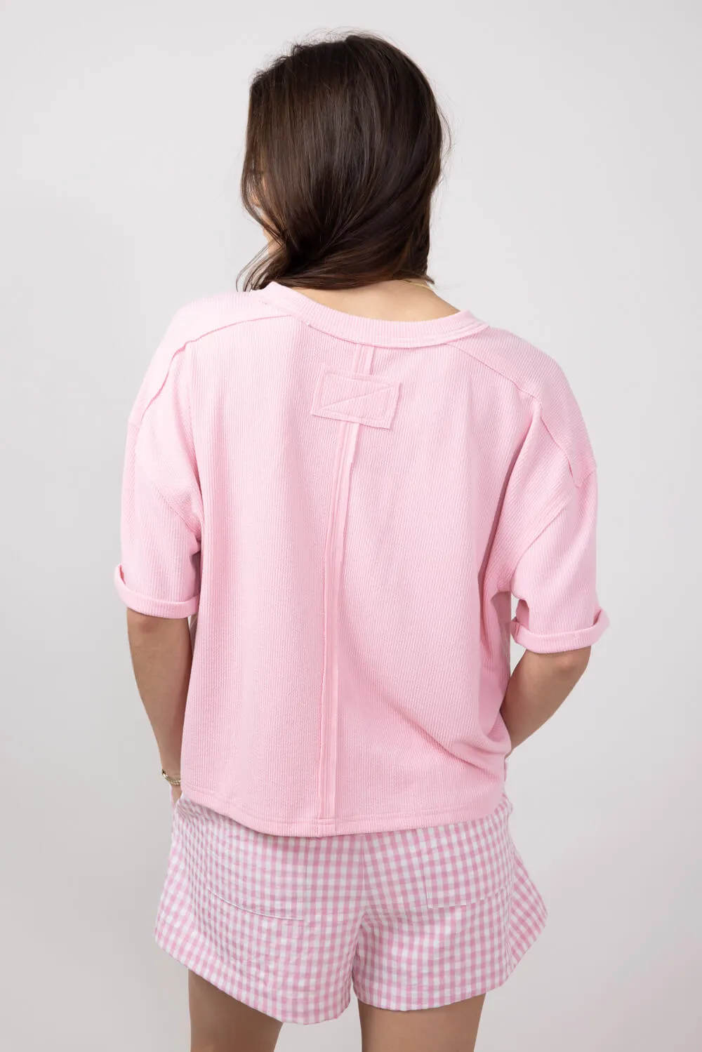 Blu Pepper Crewneck Ribbed Knit Shirt for Women in Rose | B4ST1053-ROSE