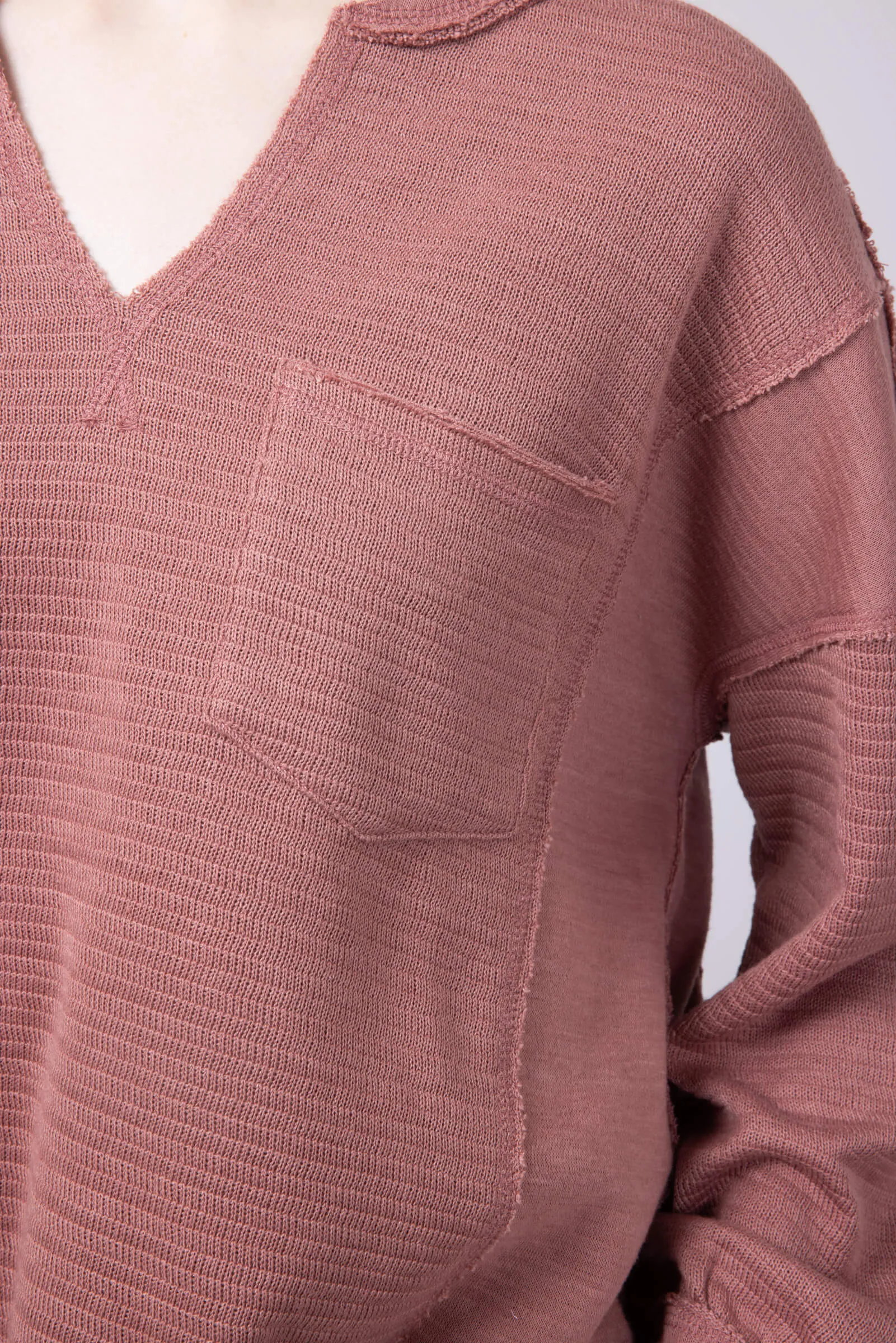 Blu Pepper Notched V-neck Knit Top for Women in Dusty Rose | B3FT1034-DUSTYROSE