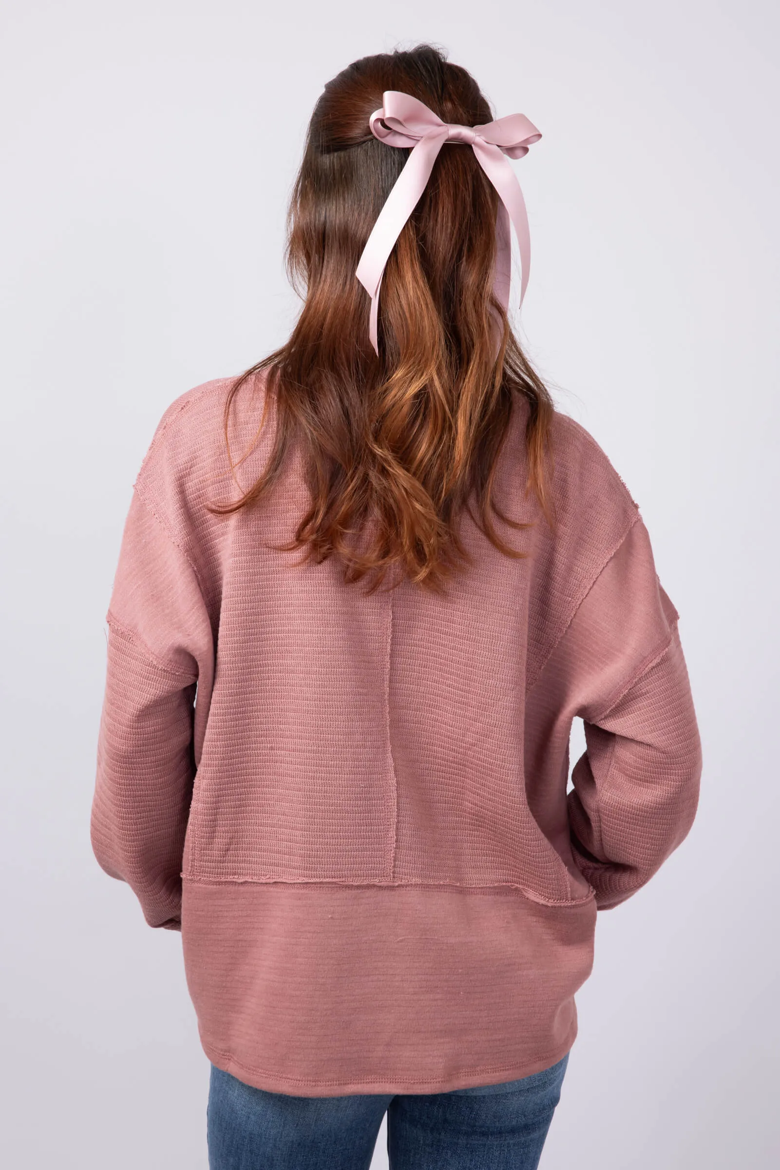 Blu Pepper Notched V-neck Knit Top for Women in Dusty Rose | B3FT1034-DUSTYROSE