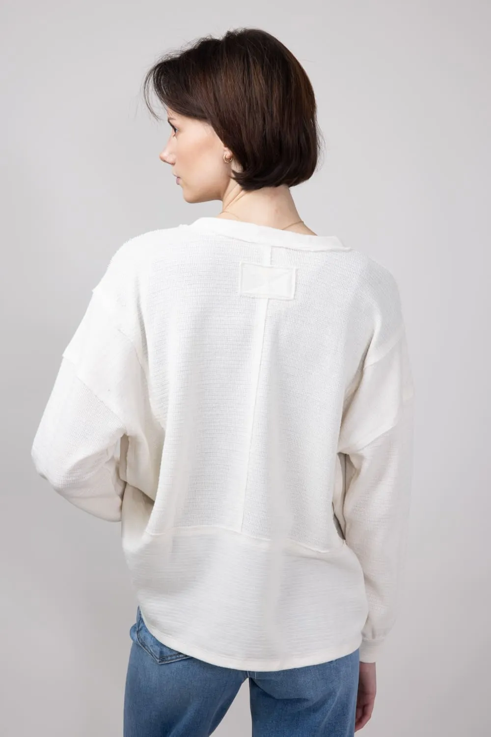 Blu Pepper Notched V-neck Knit Top for Women in Oatmeal | B3FT1034-OATMEAL