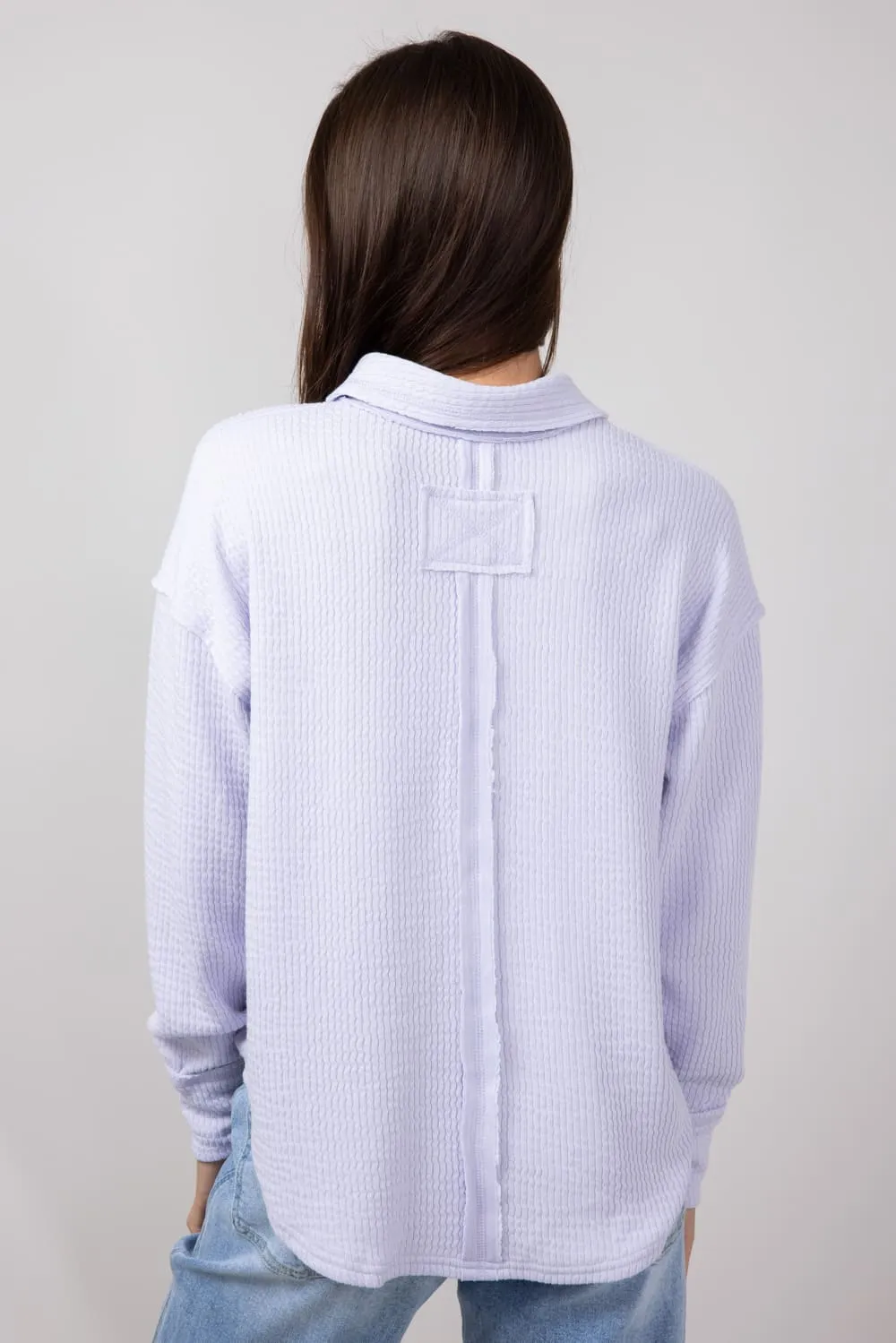 Blu Pepper Ribbed Knit Johnny Collar Polo Shirt for Women in Lavender | B3FT1012-LAVENDER