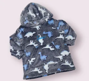 Blue Dinos Fluffy Personalised Hoodie