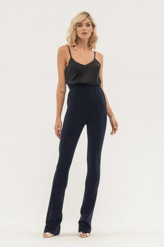 Blue Office High Waist Solid Color Straight Pants