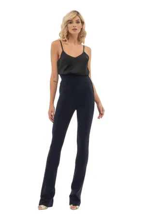 Blue Office High Waist Solid Color Straight Pants