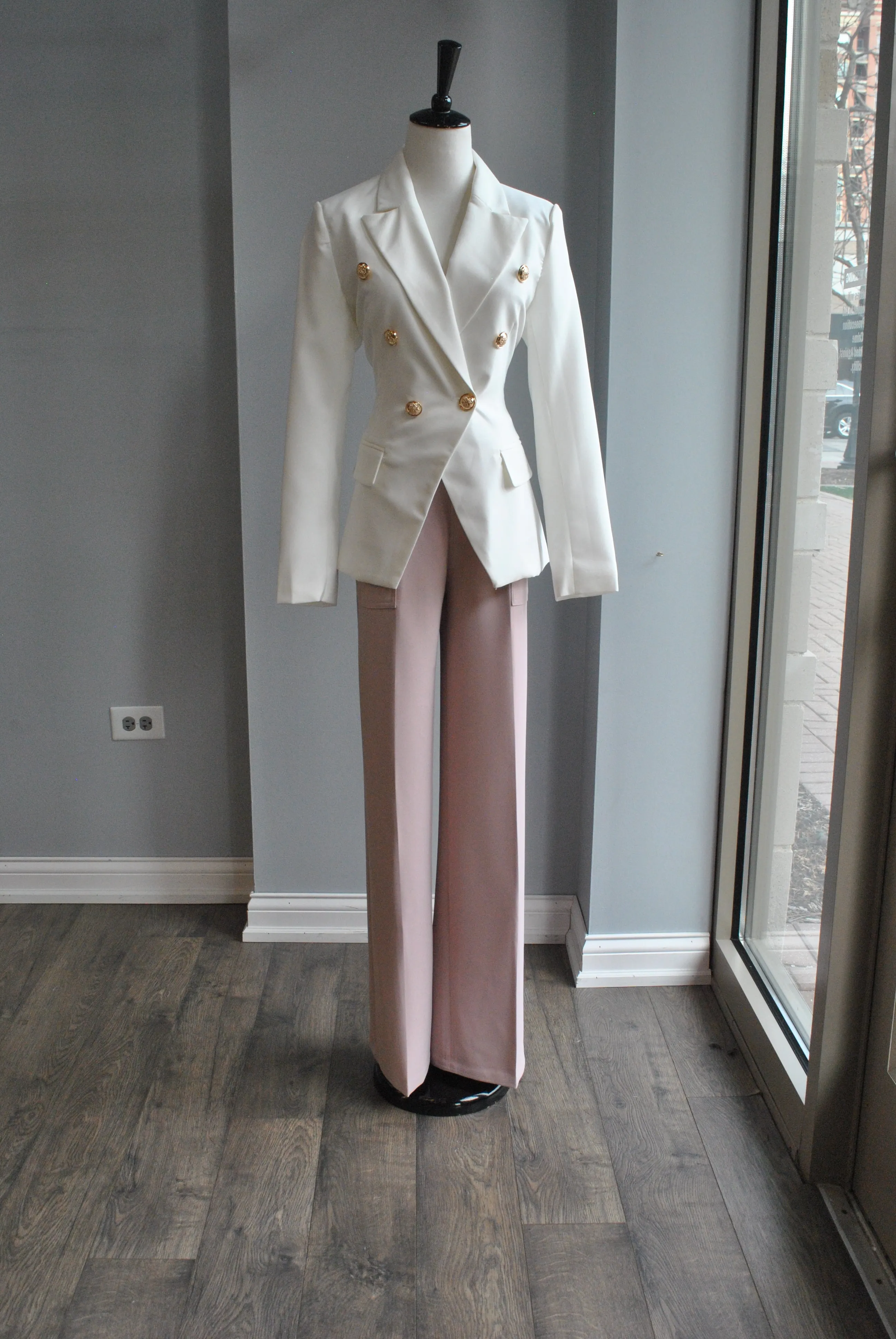 BLUSH PINK HIGH WAISTED FLAIR PANTS