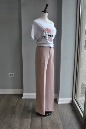 BLUSH PINK HIGH WAISTED FLAIR PANTS