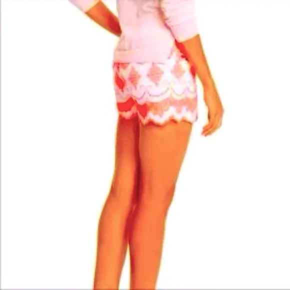 Boden Tamsin size 8 scalloped white orange eyelet lace lined cotton shorts EUC