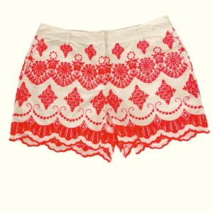Boden Tamsin size 8 scalloped white orange eyelet lace lined cotton shorts EUC