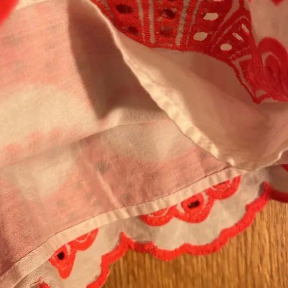 Boden Tamsin size 8 scalloped white orange eyelet lace lined cotton shorts EUC